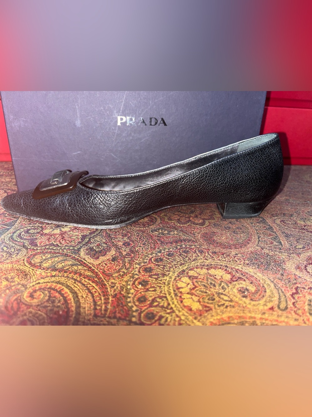 Prada Black Leather Pointed Toe Low Heels with Buckle – Size EU38.5 - Picture 4 of 7